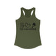 Solid Military Green women's racerback pickleball tank top with peace sign, heart, and pickleball paddle icons above "Peace, Love, Pickleball" text
