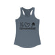 Solid Indigo women's racerback pickleball tank top with peace sign, heart, and pickleball paddle icons above "Peace, Love, Pickleball" text