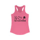 Solid Hot Pink women's racerback pickleball tank top with peace sign, heart, and pickleball paddle icons above "Peace, Love, Pickleball" text