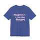 Heather True Royal pickleball t-shirt with retro script text "Happiest On the Court" and sparkle accents