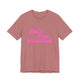 Heather mauve pickleball t-shirt with a pink script Let's Play Pickleball text design