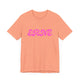Sunset orange pickleball t-shirt with a pink retro bubble ERNE text design