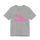 Athletic heather pickleball t-shirt with a pink script Let's Play Pickleball text design