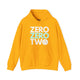 Gold hoodie with a stacked ZERO ZERO TWO text design and a pickleball replacing the O in two