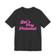 Dark grey heather pickleball t-shirt with a pink script Let's Play Pickleball text design