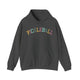 Dark heather hoodie with a colorful arched PICKLEBALL text design