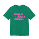 Kelly green pickleball t-shirt with a pink script Dink it Like a Mother text design