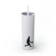 Glitter Iceberg skinny tumbler with straw and a silhouette illustration of a pickleball player mid-swing