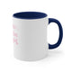 White mug with a Navy accent and "Happiest On the Court" script text with sparkle stars