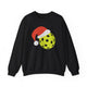 Christmas Pickleball Crewneck Sweatshirt - Yellow Pickleball Ball Wearing a Santa Hat