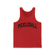 Unisex pickleball tank top with a bold, arched collegiate-style "PICKLEBALL" wordmark