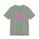 Sage pickleball t-shirt with a pink retro bubble ERNE text design