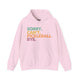 Light pink hoodie with a colorful Sorry. Can't. Pickleball. Bye. text design