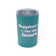 Turquoise vacuum insulated tumbler with "Happiest On the Court" script text with sparkle stars