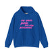 Royal blue pickleball hoodie with a pink script We Wear Pink and Play Pickleball text design