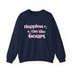 Navy pickleball sweatshirt with retro script text "Happiest On the Court" and sparkle accents