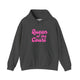 Dark heather pickleball hoodie with a pink script Queen of the Court text design