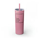 Glitter Magic Pink skinny tumbler with straw and a "DINK DRINK DINK" wordmark in a bordered box