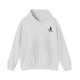 Ash pickleball hoodie with a small silhouette of a person swinging a pickleball paddle on the chest