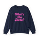 Pickleball crewneck sweatshirt with a pink script What's the Score text design