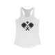 Solid White women's racerback pickleball tank top with a small crossed-paddles icon on the left chest