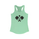 Solid Mint women's racerback pickleball tank top with a small crossed-paddles icon on the left chest
