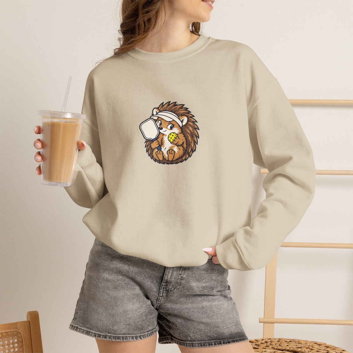 Hedgehog pickleball crewneck sweatshirt, Small Player, Full Commitment