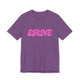 Heather team purple pickleball t-shirt with a pink retro bubble ERNE text design