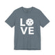 T-shirt with a LOVE text design and a white pickleball replacing the O