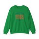 Irish Green pickleball crewneck sweatshirt with a distressed collegiate-style "Bainbridge Island 1965 WA" text stack in navy and coral