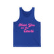 Pickleball tank top with a pink script Meet You on the Court text design
