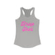 Pickleball tank top with a pink script Drop Shot text design