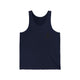 Unisex pickleball tank top with a small silhouette of a person swinging a pickleball paddle on the chest