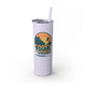 Glitter Lilac skinny tumbler with straw and a retro stacked "Coast to Coast Pickleball apparel + accessories" logo