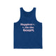 True Royal TriBlend unisex pickleball tank top with retro script text "Happiest On the Court" and sparkle accents