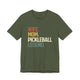 Military green t-shirt with a retro WIFE. MOM. PICKLEBALL LEGEND. text design