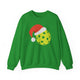 Christmas Pickleball Crewneck Sweatshirt - Yellow Pickleball Ball Wearing a Santa Hat