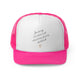 Pink trucker cap with a script "I'm sorry for what I said during pickleball" quote with a small heart