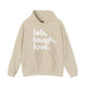 Sand pickleball hoodie with a lob, laugh, love text design and pickleball icon
