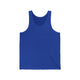 Unisex pickleball tank top with a small heartbeat line design forming a pickleball paddle and ball on the chest