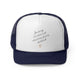 Navy trucker cap with a script "I'm sorry for what I said during pickleball" quote with a small heart