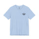 Baby blue t-shirt with a small black PICKLEBALLER chest logo featuring crossed paddles