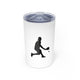 White vacuum insulated tumbler with a silhouette illustration of a pickleball player mid-swing