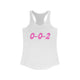 Pickleball tank top with a pink script 0-0-2 text design