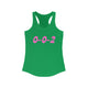 Kelly green pickleball tank top with a pink script 0-0-2 text design