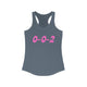 Indigo pickleball tank top with a pink script 0-0-2 text design