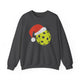 Christmas Pickleball Crewneck Sweatshirt - Yellow Pickleball Ball Wearing a Santa Hat