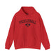 Red hoodie with an arched PICKLEBALL text design over crossed paddles