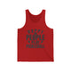 Red unisex pickleball tank top with bold stacked "HAPPY PEOPLE PLAY PICKLEBALL" text and crossed paddles graphic