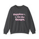 Dark Heather pickleball sweatshirt with retro script text "Happiest On the Court" and sparkle accents